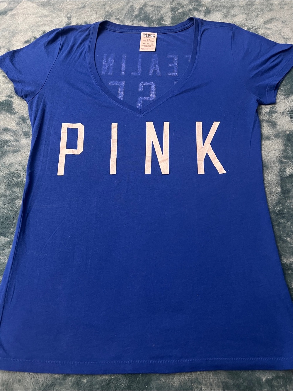 DODGERS x PINK Victoria's Secret Royal Blue V-Neck Logo Tee